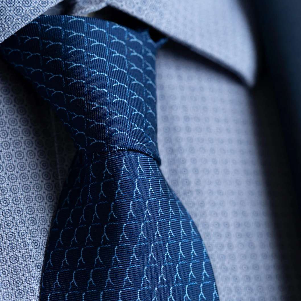 La seta del lago di como prodotti aquadulza cravata con logo blu classica